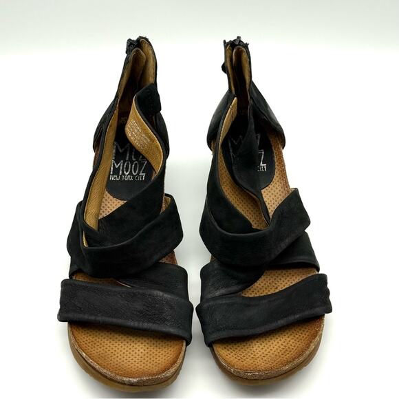 Miz Mooz Black Mika Wedge Sandal Nubuck Leather EU 40 - Picture 2 of 15